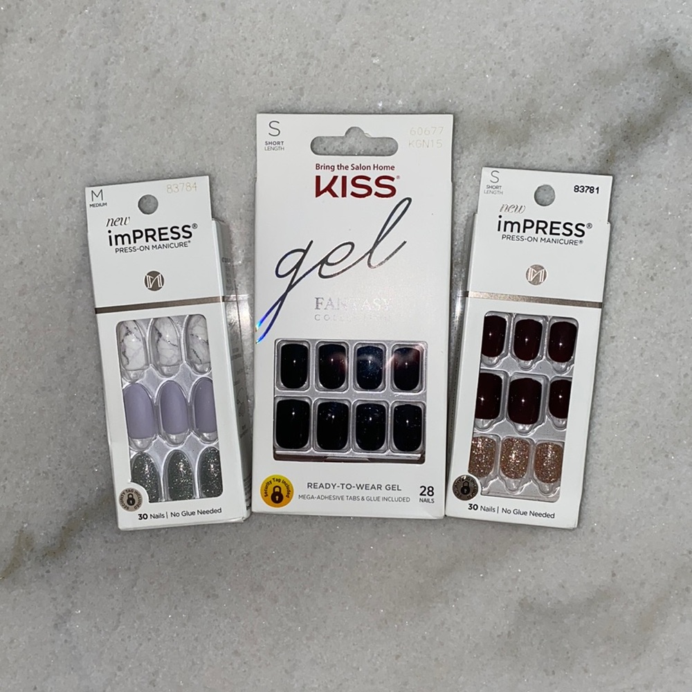 Kiss imPRESS + Gel Fantasy Press-On Nails Bundle - 2 Short, 1 Medium - NWT
